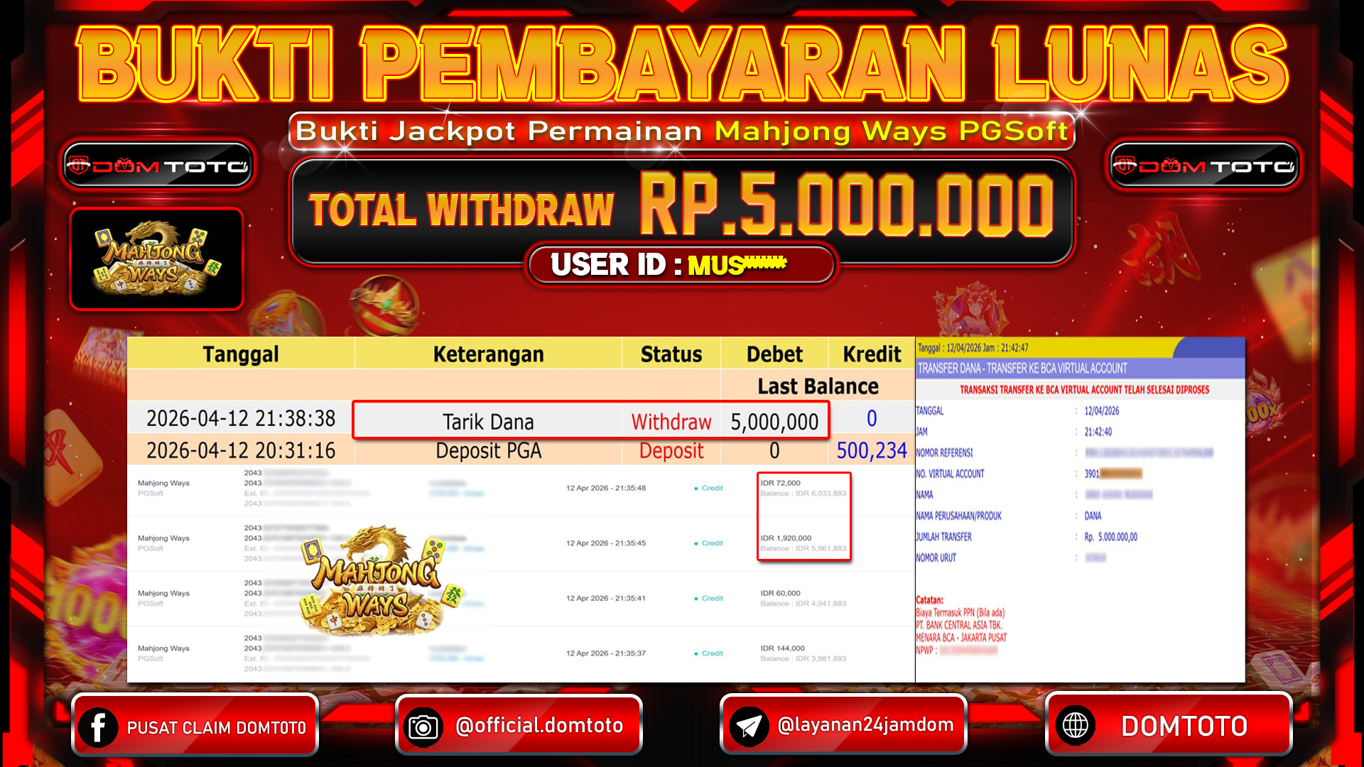 JACKPOT SLOT Mahjong Ways PGSoft 12 APRIL 2026